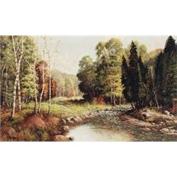Otto Planding, 1887-1964, Autumn Stream, Oil on canvas, Signed, 18 by 30in., 45.7 by 76.2c...