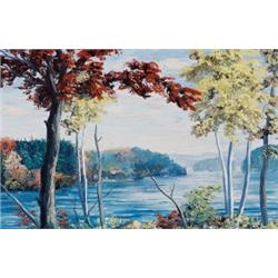 James Lorimer Keirstead, Born 1932, Autumn on an Ontario lake, Oil on board, Signed, 24 by...