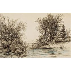 Marc-Aurele De Foy Suzor-Cote RCA, 1869-1937, Quebec Stream; Hay Stooks, Double sided coloured...