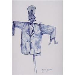 William Kurelek RCA, OSA, 1927-1977, Scarecrow, Blue ink drawing, Titled in cyrillic, 21 b...