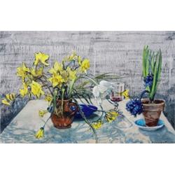 Joseph Plaskett RCA, Born 1918, Still Life with Daffodils & Wine, Oil on canvas, Signed and...