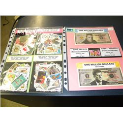 ELVIS AND JFK MILLION DOLLAR BILLS/APPROX 100 WORLD STAMPS