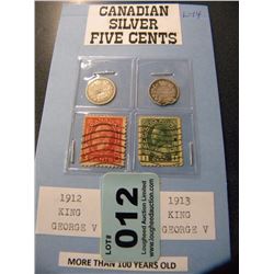 CDN SILVER 5 CENTS 1912 KING GEORGE V/1913 KING GEORGE V