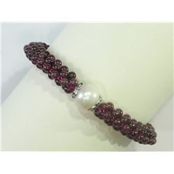 Sterling Silver Garnet And Pearl Bracelet. Insurance Value $665 (35 )