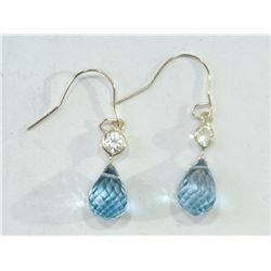 14K Yellow Gold Blue Topaz And White Sapphire(0.35ct) Earrings Handcrafted In Canada . Insurance Val