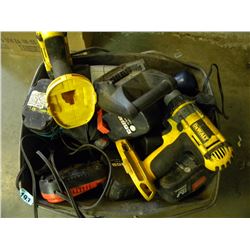 TUB OF CORDLESS TOOLS/BATTERIES/CHARGERS