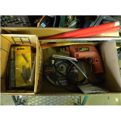 BOX OF MISC SCREWDRIVER BITS/GRINDING DISCS/DRILL
