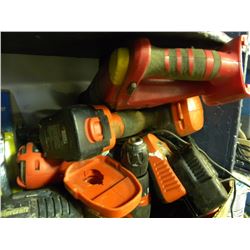 BOX OF MISC BLACK AND DECKER MILWAUKEE DRILLS BATTERUIES AND CHARGERS