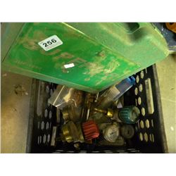 CRATE OF MISC GAGES AND WELDING TORCHES
