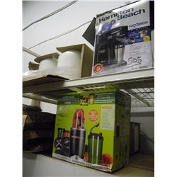 MAGIC BULLET/HB COFFEE MAKER/BOX OF PLASTIC TRAYS