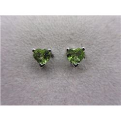 EARRINGS- HEART CUT PERIDOT IN STERLING SILVER STUD DESIGN SETTING - POST & BUTTERFLY BACKING - RETA