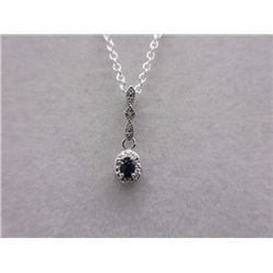 NECKLACE - NEW SAPPHIRE & DIAMOND IN STERLING SILVER SETTING WITH STERLING SILVER CHAIN - RETAIL EST