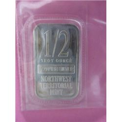 ART BULLION - .999 PURE SILVER ART BAR - 1/2 TROY OUNCE - MINTED ON NORTHWEST TERRITORIAL MINT