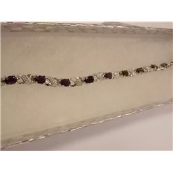 BRACELET - 12 OVAL FACETED BLUE SAPPHIRE & DIAMOND IN STERLING SILVER INFINITY LINK DESIGNED SETTING