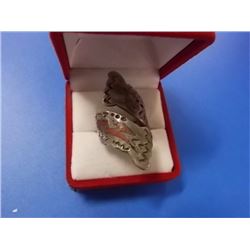 HAND CRAFTED RING - WITH INLAID TURQUOISE - STAMP WITH ARTIST MARK