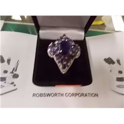 RING - 5.86 TCW - CLUSTER OF SAPPHIRE & AMETHYST IN STERLING SILVER SETTING - - INCLUDES CERTIFICATE