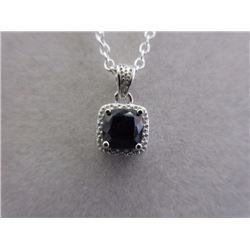 NECKLACE - SQUARE FACETED BLUE SAPPHIRE & DIAMOND IN STERLING SILVER SETTING - RETAIL ESTIMATE $275
