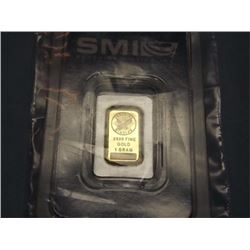 INVESTOR BAR - .9999 GOLD SUNSHINE MINTING (SMI) BAR - 1 GRAM - IN SECURITY PACKAGE & CERTIFIED