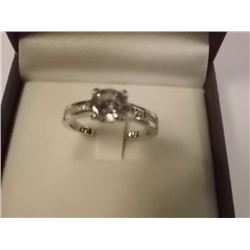 RING - 18K WHITE GOLD PLATED WITH ROUND FACETED SOLITAIRE CRYSTAL - RETAIL ESTIMATE $350