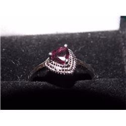 RING - TRILLION FACETED GARNET & DIAMOND IN STERLING SILVER SETTING - INCLUDES PLATINUM FINISH - RET