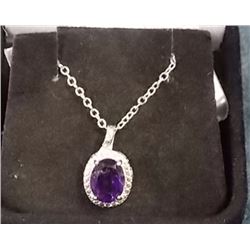 NECKLACE - 3.5CT AMETHYST & DIAMOND NECKLACE OVAL CUT AMETHYST IN STERLING SILVER SETTING - INCLUDES