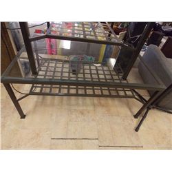 GLASS TOP METAL COFFEE TABLE - WITH LOWER SHELF