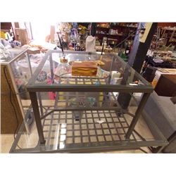 GLASS TOP METAL END TABLE - WITH LOWER SHELF