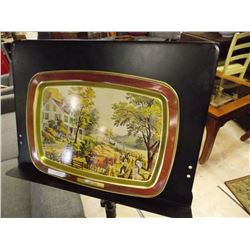 VINTAGE TIN TRY - HARVEST TIME - CURRIER & IVES