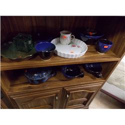 SHELF LOT OF DISHES - 2 FULL SHELVES