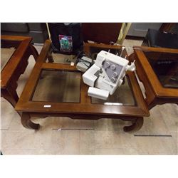 MAHOGANY & GLASS COFFEE TABLE SET - 3PC