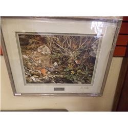 FRAMED LIMITED EDITION PRINT - TERRITORIAL DISPUTE - WRENS - ALAN HUNT - ESTIMATED GALLERY PRICE $42