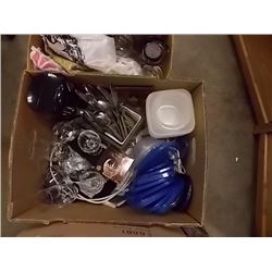 BOX - ASSORTED CUTLERY, ELECTRIC CAN OPENER TUPPERWARE ETC
