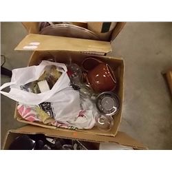 ASSORTED LOT - CUPS - WINE GLASSES - LINEN ETC