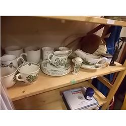 SHELF LOT OF COLLECTABLES - DISHWARE AND MORE