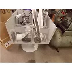 COMMERCIAL METAL STORE DISPLAY BIN ON PEDESTAL - GREY - CAN BE 1 OR 2 COMPARTMENT