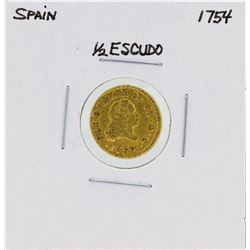1754 Ferdinand VI Spanish 1/2 Escudos Gold Coin