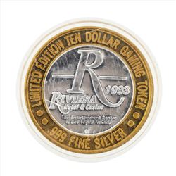 .999 Silver Riviera Hotel and Casino $10 Casino Gaming Token Limited Edition
