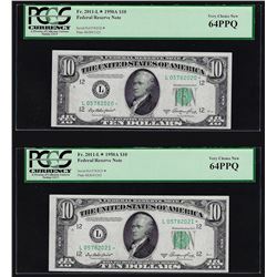 Lot of (2) 1950A $10 Federal Reserve Notes STAR PCGS Very Choice New 64PPQ