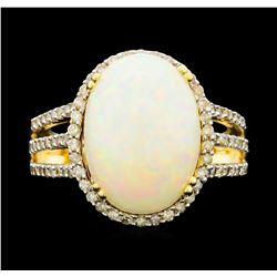 14KT Yellow Gold 6.55ct Opal and Diamond Ring