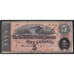 1864 $5 The Confederate States of America Note