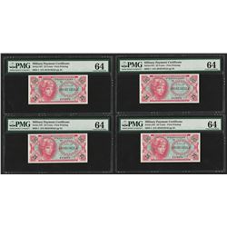 (4) Consecutive 25 Cents Military Payment Certificates Series 641 PMG Choice Unc