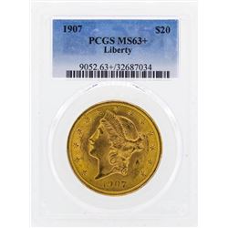 1907 $20 Liberty Head Double Eagle Gold Coin PCGS MS63+