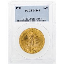 1925 $20 St. Gaudens Double Eagle Gold Coin PCGS MS64