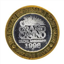 .999 Silver Grand Casino Biloxi Mississippi $10 Casino Gaming Token Limited Edit