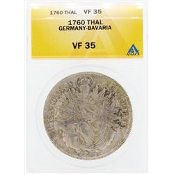 1760 Thal Germany Bavaria Coin ANACS VF35