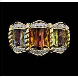 14KT Yellow Gold 8.00ctw Multi Colored Gemstone and Diamond Ring