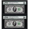 Image 1 : Lot of (2) 1934A $10 Federal Reserve Note San Francisco PMG Choice About Unc 58E