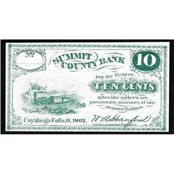 1862 10 Cents Summit County Bank Fractional Obsolete
