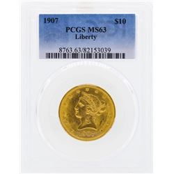 1907 $10 Liberty Head Eagle Gold Coin PCGS MS63