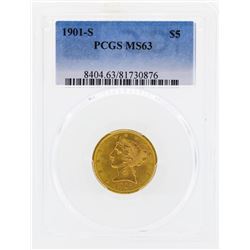 1901-S $5 Libertry Head Half Eagle Gold Coin PCGS MS63